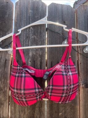 XOXO Hot Pink Plaid Underwire Bra